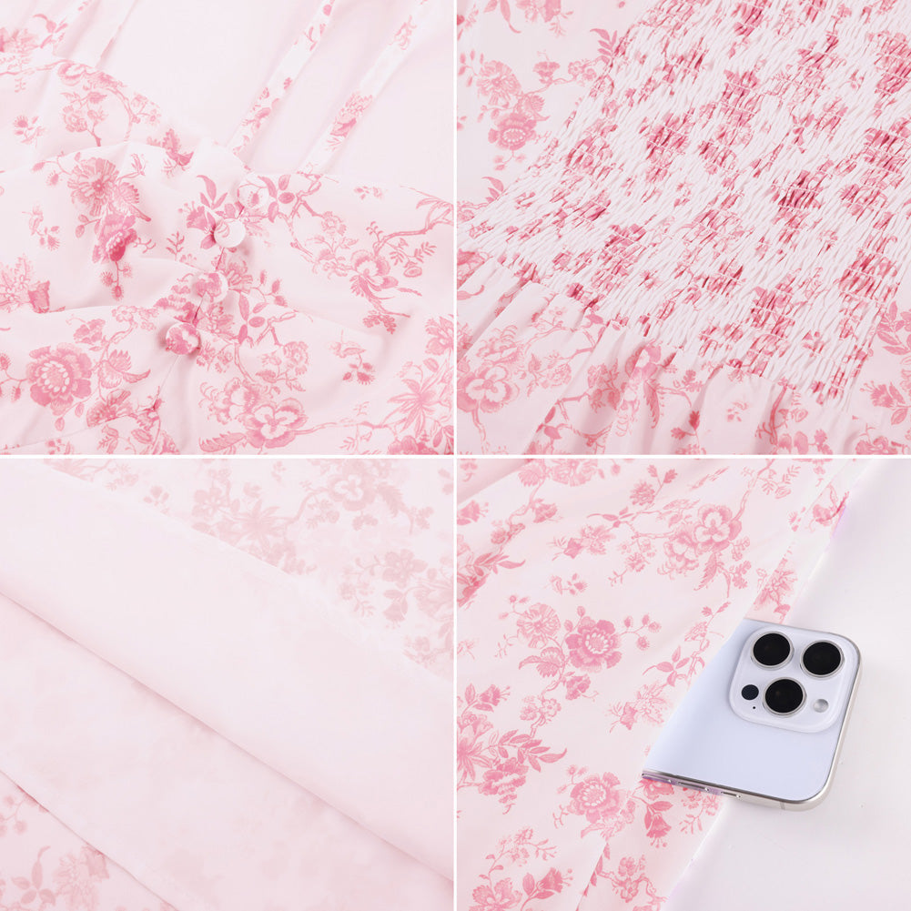 belle poque 1950s Women's Sweatheart Floral Dress Ruched Midi Garden Party Dress