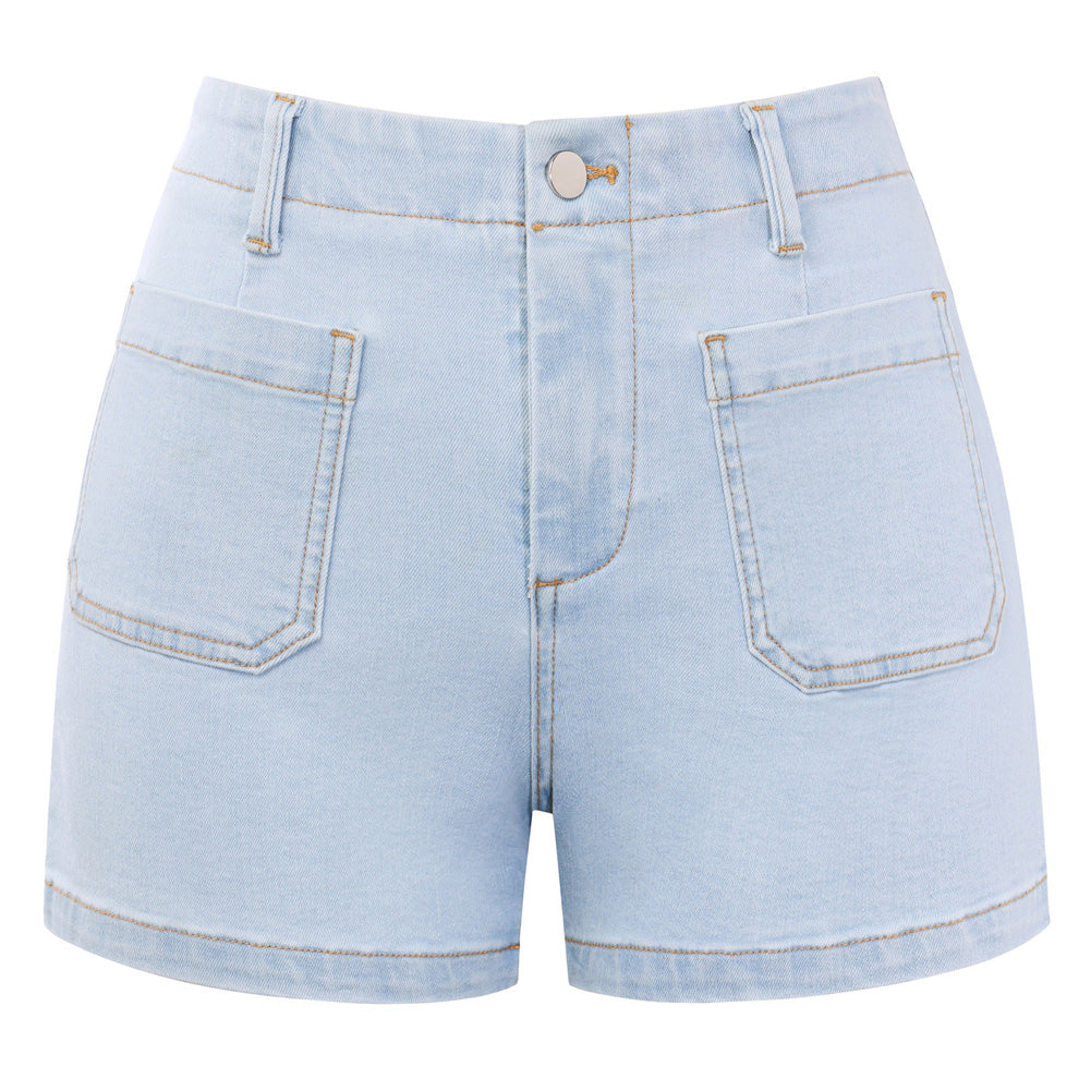 belle poque 2026 Women Jean Shorts High Waisted Micro Cargo Denim Shorts Light Blue