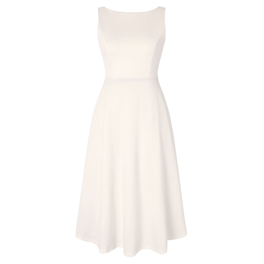 1980s Vintage Women's Cocktail Dress Elegant A Line Midi Dresses with Pockets