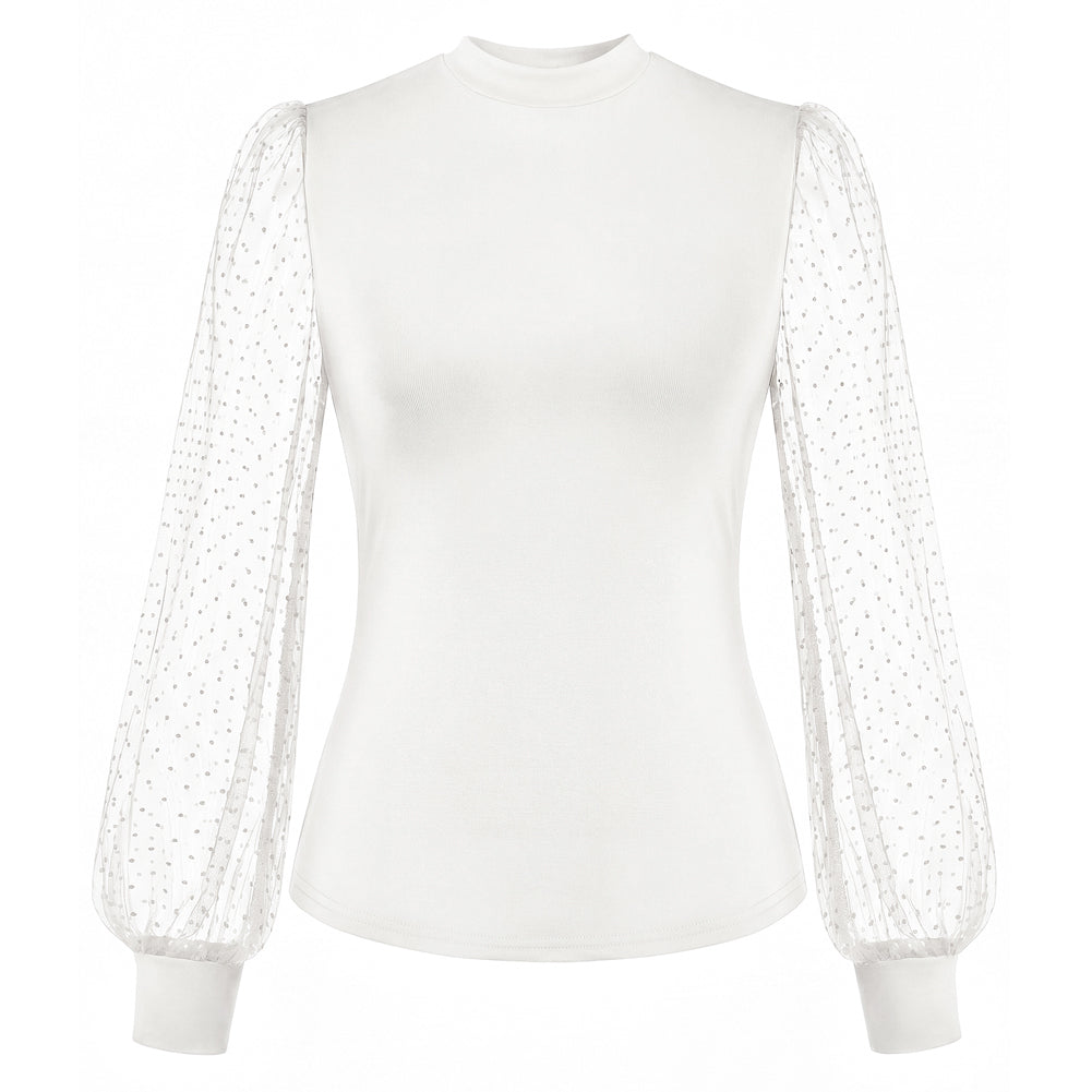 1980s Dressy Casual Mesh Shirts Long Sleeve Tops for Women