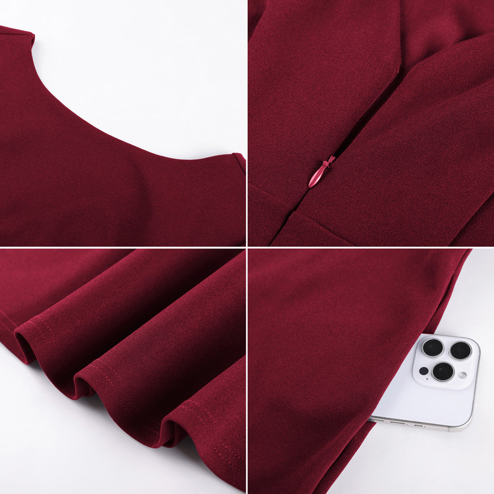 belle poque 1950s Vintage Work Dresses for Women V-Back Cocktail Dress with Pockets