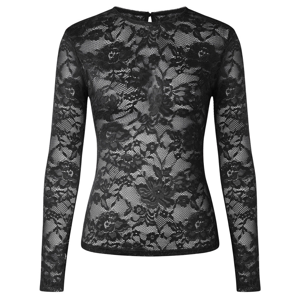 Mesh Long Sleeve Tops for Women Sexy Lace Shirts Party Outfits