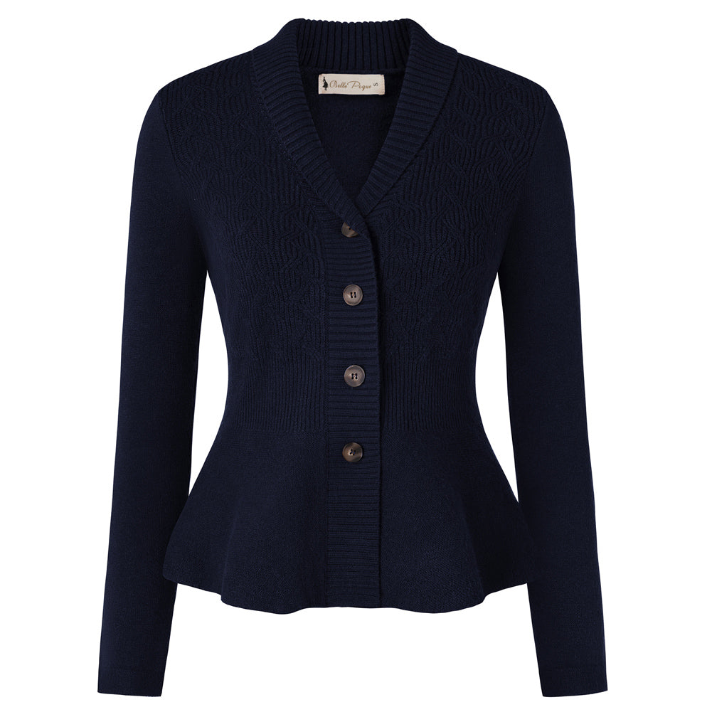 Peplum Hem Cardigan Women Vintage Button Down Sweater