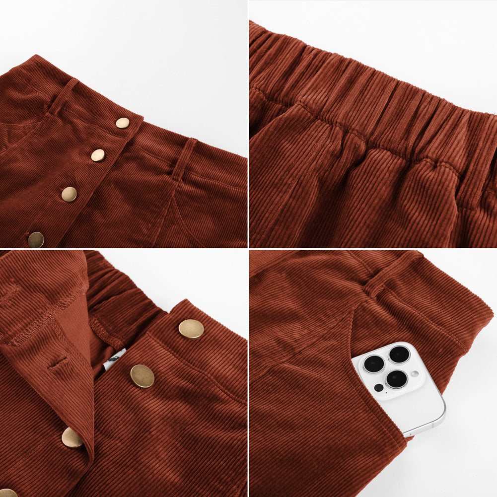 belle poque Womens Corduroy Short Mini Skirt Button A-Line Casual Fall Skirts with Pockets
