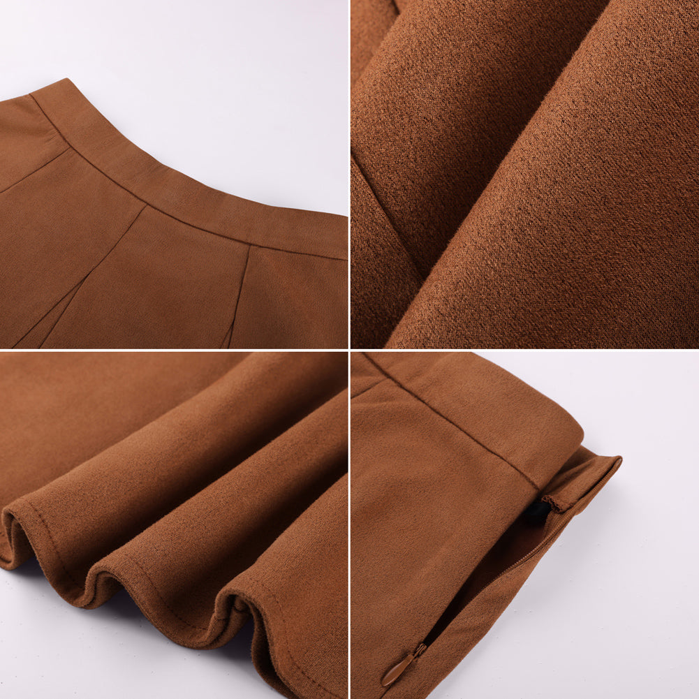 belle poque Women Vintage Skirt Elastic Waist Mid-Calf Length A-Line Skirt