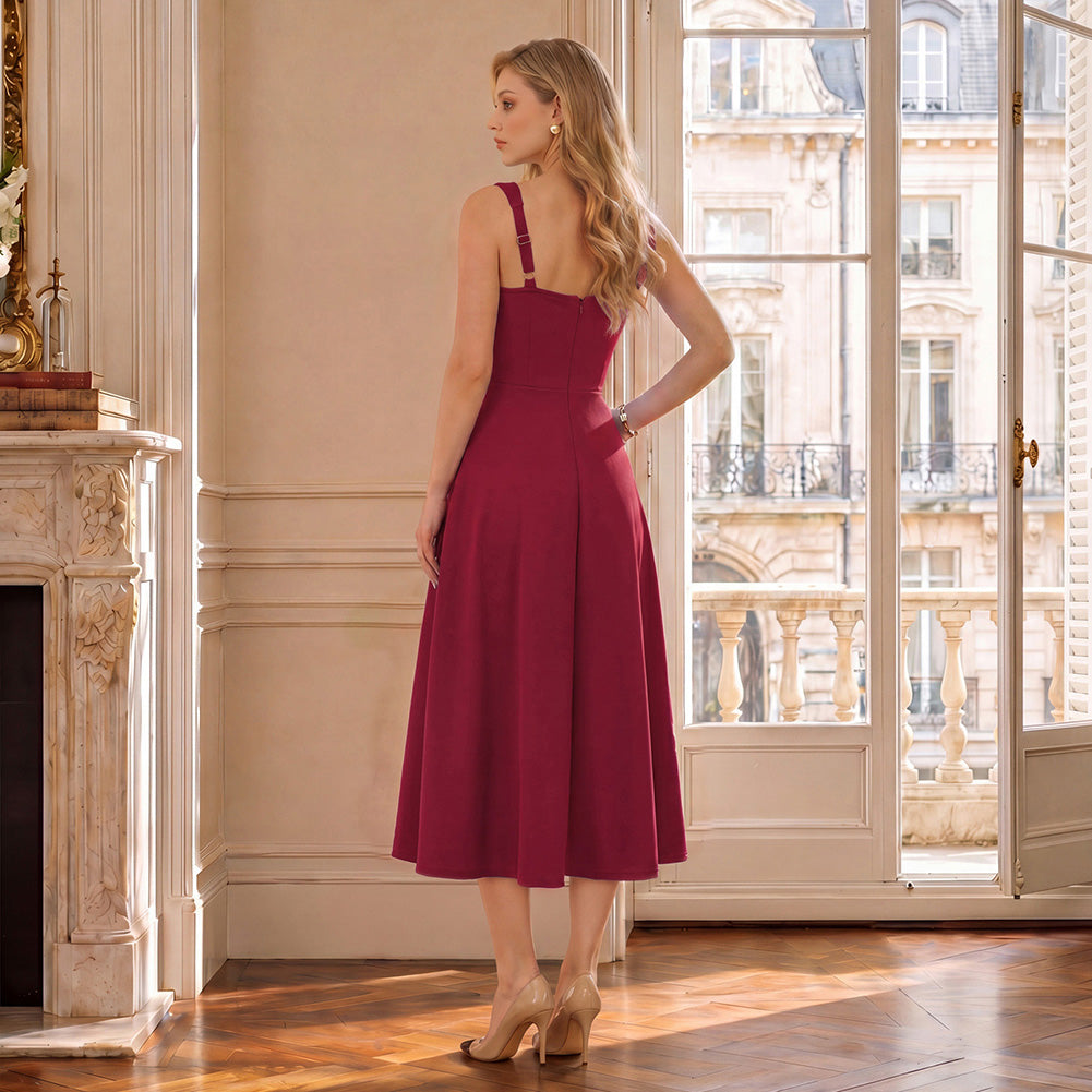 belle poque Women's Midi Dress Semi Formal Elegant Dress for Cocktail Party with Pockets