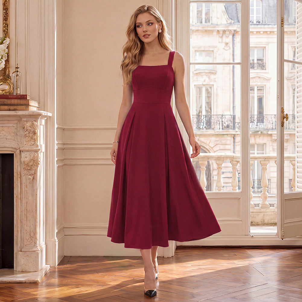 belle poque Women's Midi Dress Semi Formal Elegant Dress for Cocktail Party with Pockets