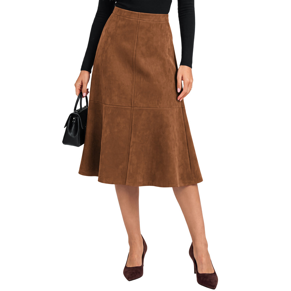 belle poque 1980s Vintage Women's Suede Skirts High Waist A Line Business Work Midi Skirt