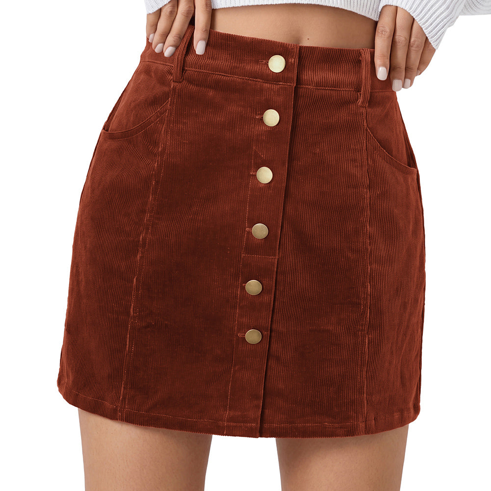 belle poque Womens Corduroy Short Mini Skirt Button A-Line Casual Fall Skirts with Pockets