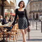 belle poque 1980s Vintage Women's Plaid Skirt Fall Mini Skirt for Outgoing