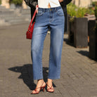 belle poque Women Wide Leg Jeans Mid Rise Straight Leg Ankle Jeans with Pockets