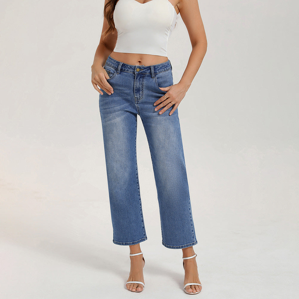 belle poque Women Wide Leg Jeans Mid Rise Straight Leg Ankle Jeans with Pockets