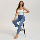 belle poque Women Wide Leg Jeans Mid Rise Straight Leg Ankle Jeans with Pockets