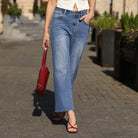 belle poque Women Wide Leg Jeans Mid Rise Straight Leg Ankle Jeans with Pockets