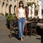 belle poque Women Wide Leg Jeans Mid Rise Straight Leg Ankle Jeans with Pockets