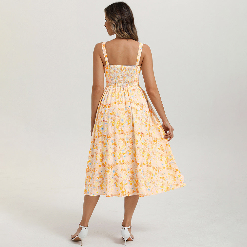 belle poque 2026 Womens Summer Dresses Floral Corset Dress Tie Front Cottagecore Dress