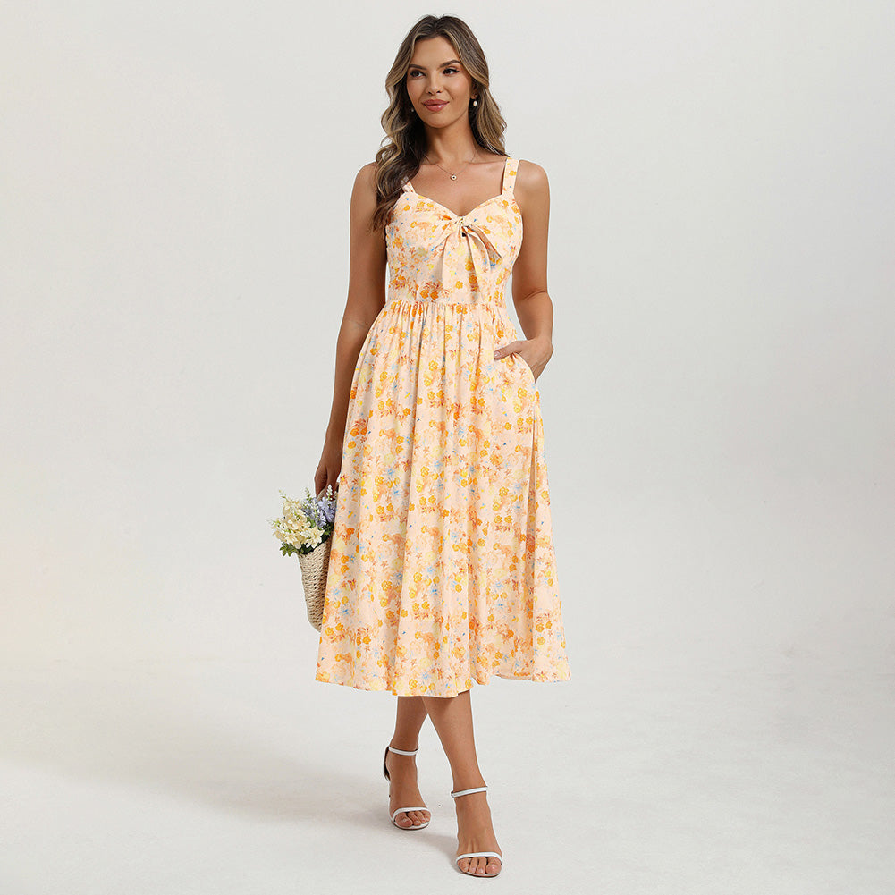 belle poque 2026 Womens Summer Dresses Floral Corset Dress Tie Front Cottagecore Dress