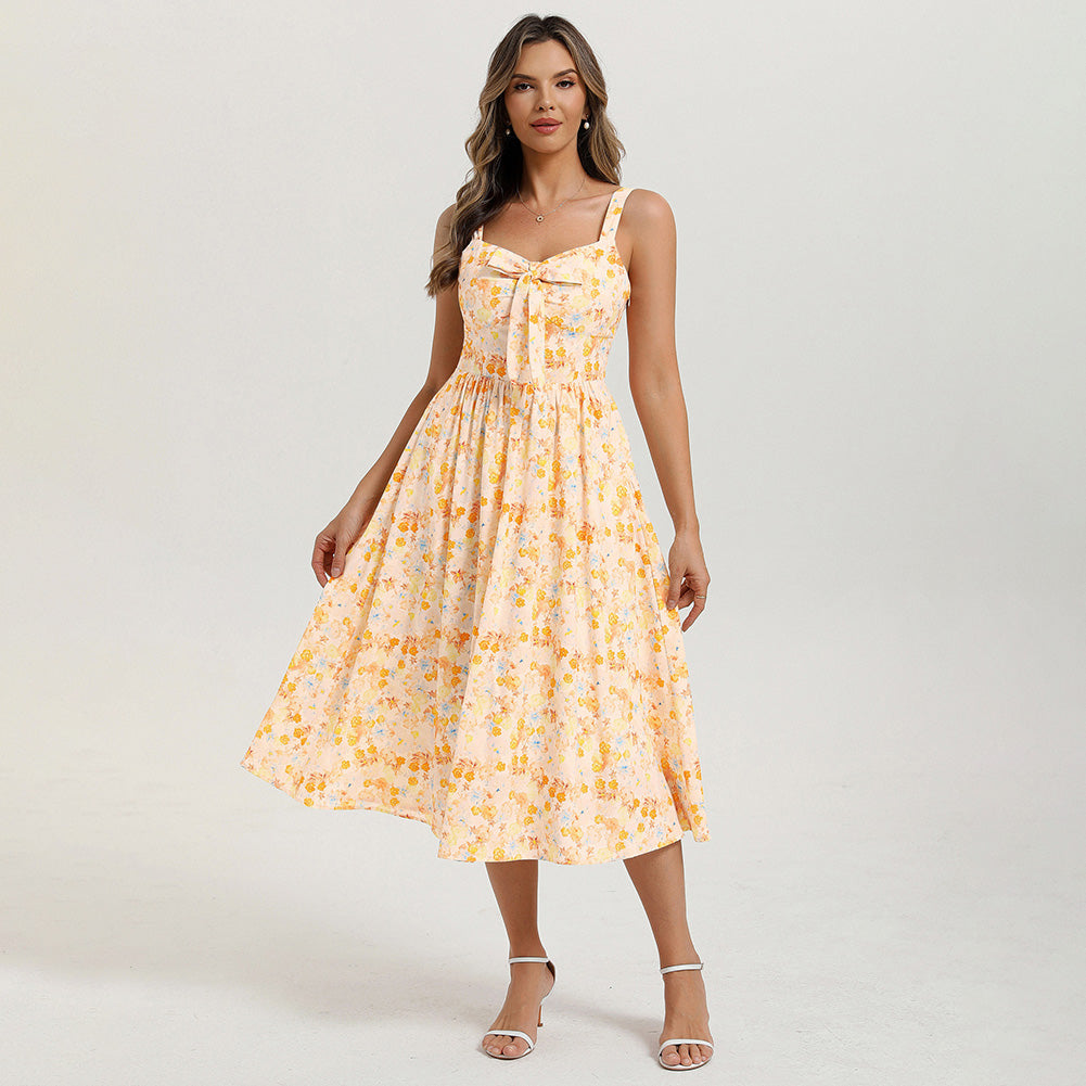 belle poque 2026 Womens Summer Dresses Floral Corset Dress Tie Front Cottagecore Dress