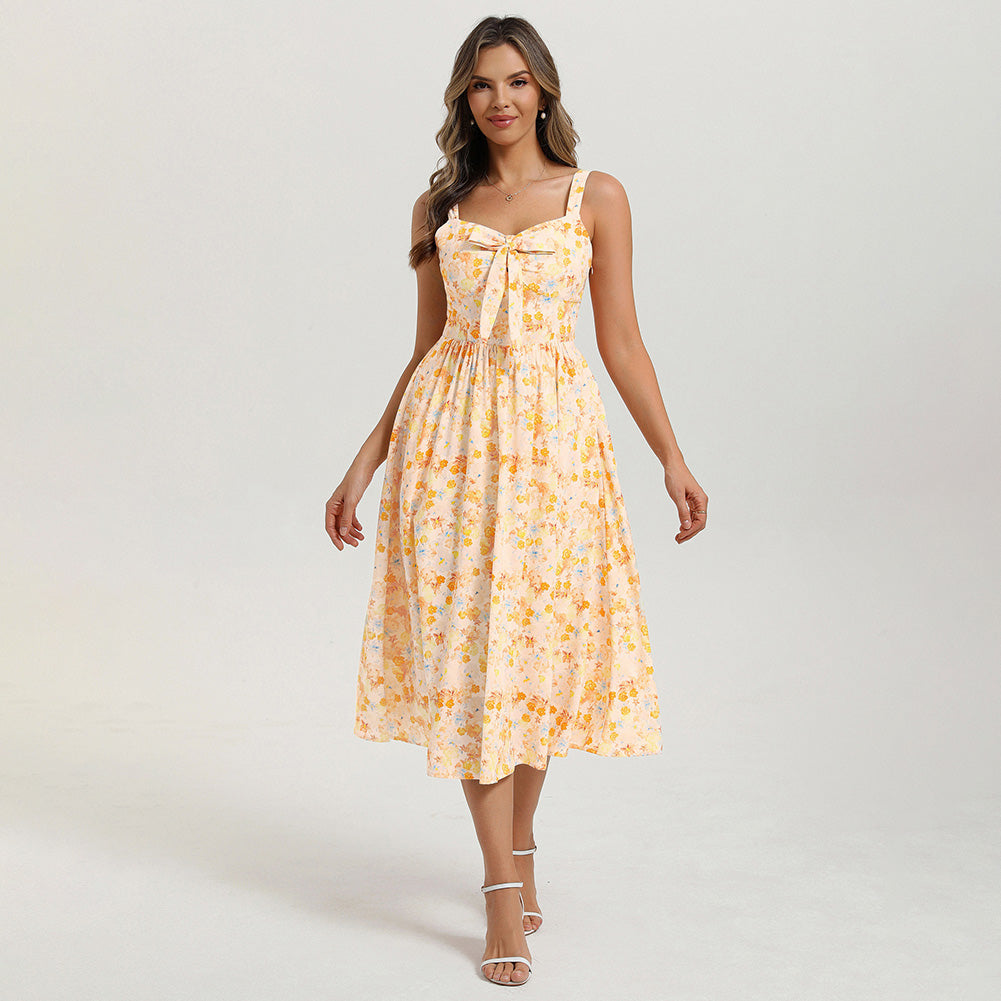 belle poque 2026 Womens Summer Dresses Floral Corset Dress Tie Front Cottagecore Dress