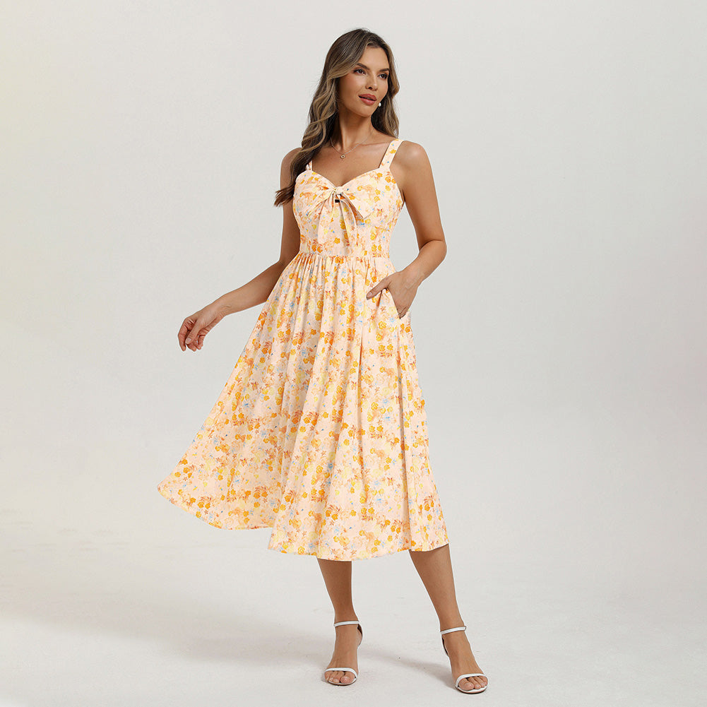 belle poque 2026 Womens Summer Dresses Floral Corset Dress Tie Front Cottagecore Dress