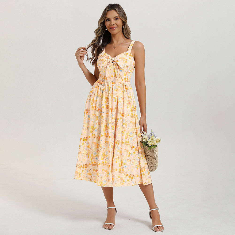 belle poque 2026 Womens Summer Dresses Floral Corset Dress Tie Front Cottagecore Dress