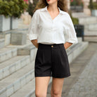 belle poque 2026 Women Vintage 100% Cotton Shorts Wide Leg Shorts with Pockets