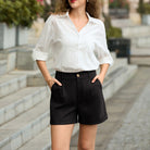 belle poque 2026 Women Vintage 100% Cotton Shorts Wide Leg Shorts with Pockets