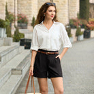 belle poque 2026 Women Vintage 100% Cotton Shorts Wide Leg Shorts with Pockets
