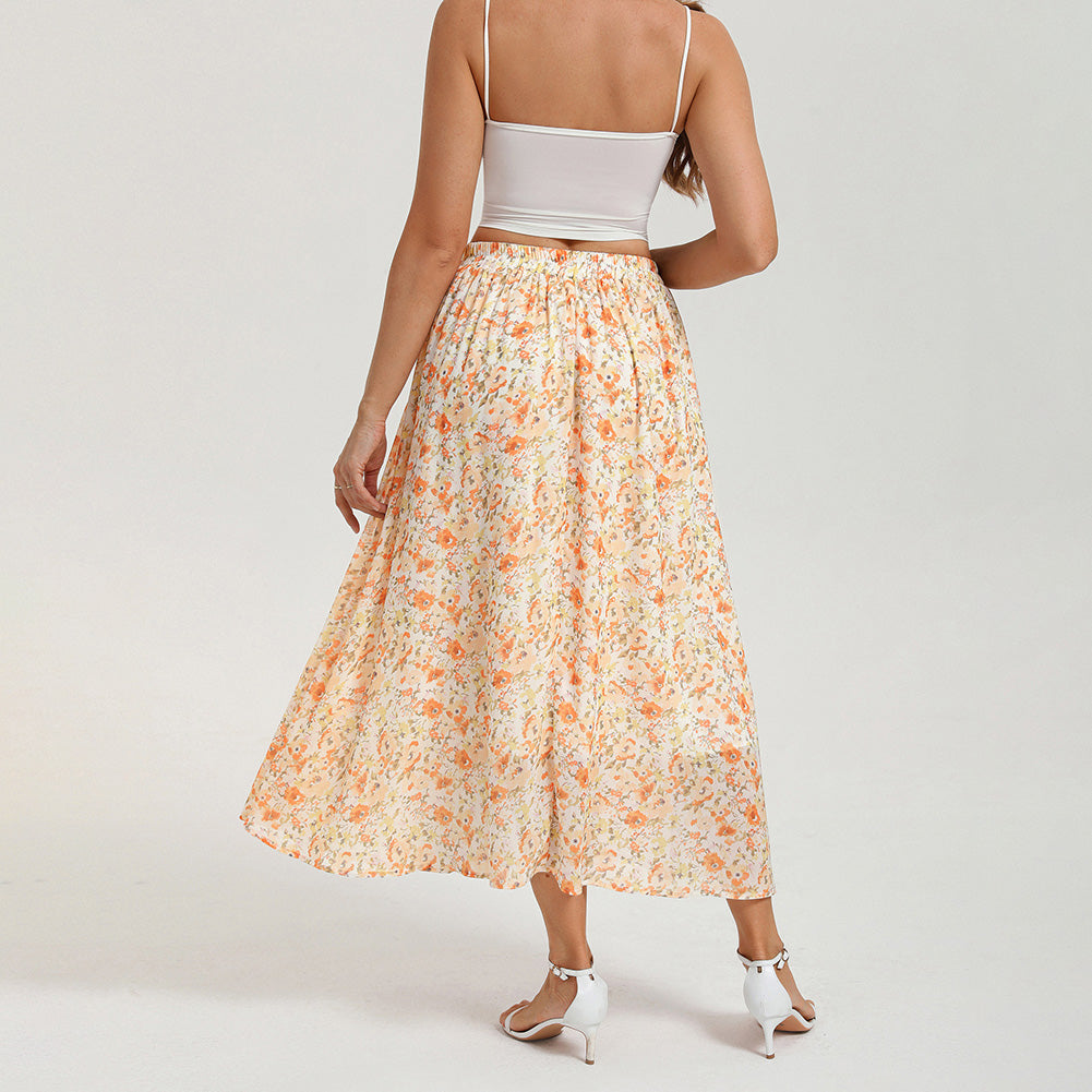 belle poque 2026 Women Vintage Swing Floral Skirt Comfy A-Line Maxi Skirt