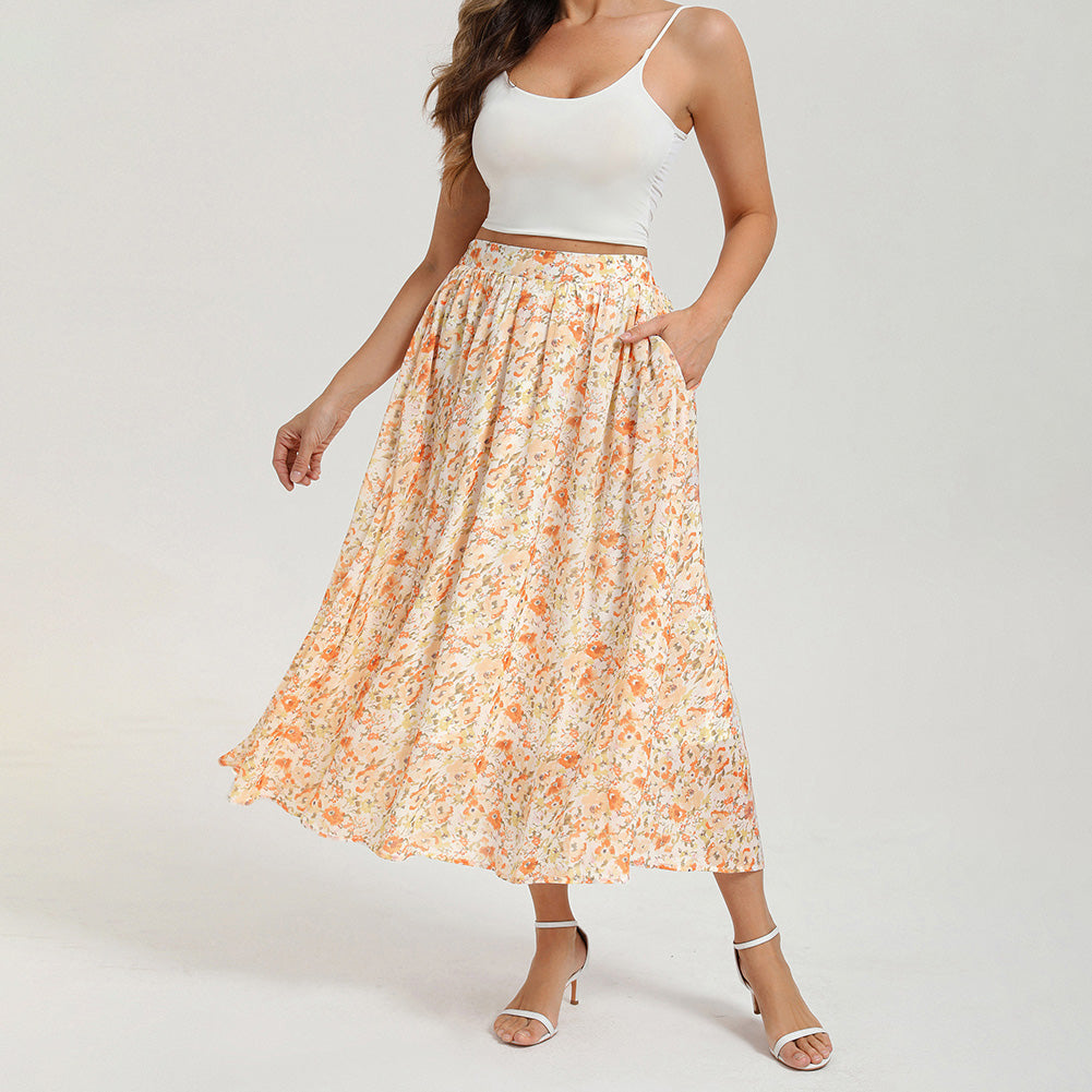 belle poque 2026 Women Vintage Swing Floral Skirt Comfy A-Line Maxi Skirt