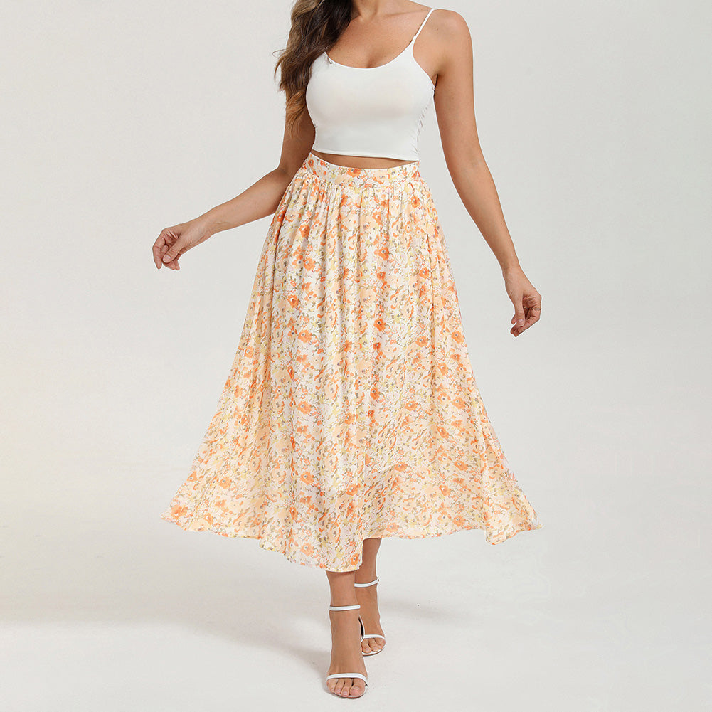 belle poque 2026 Women Vintage Swing Floral Skirt Comfy A-Line Maxi Skirt