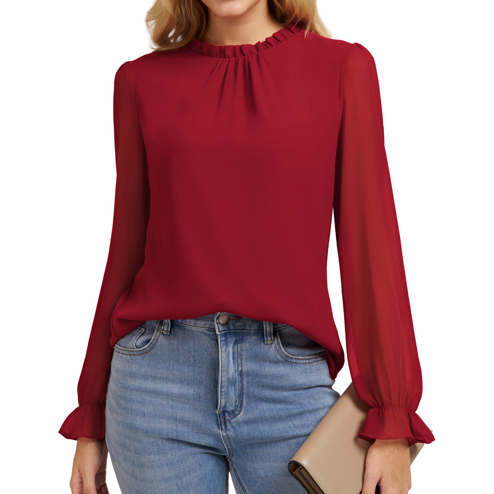 belle poque Belle Poque Women Vintage Chiffon Tops Long Sleeve Keyhole Back Pullover Tops