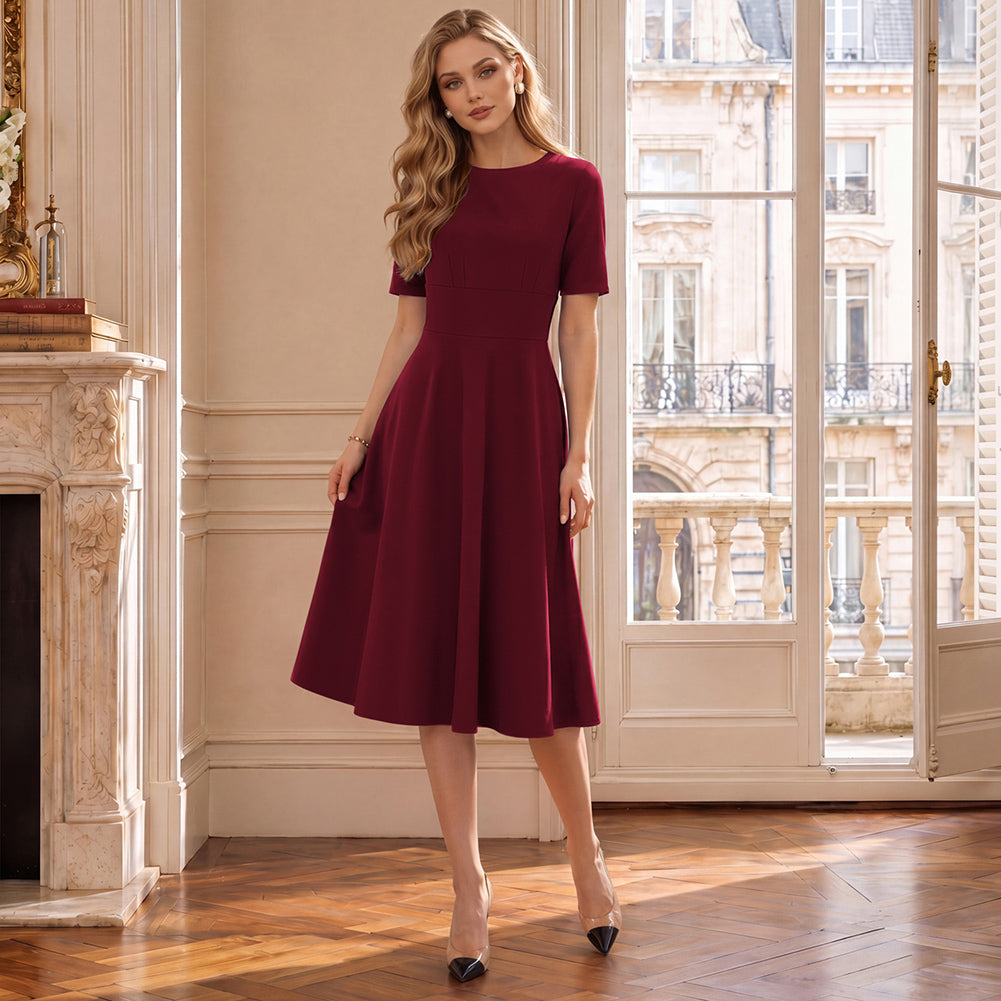 belle poque 1950s Vintage Work Dresses for Women V-Back Cocktail Dress with Pockets