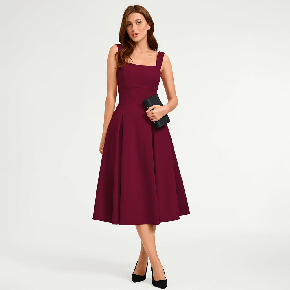 belle poque Women's Midi Dress Semi Formal Elegant Dress for Cocktail Party with Pockets