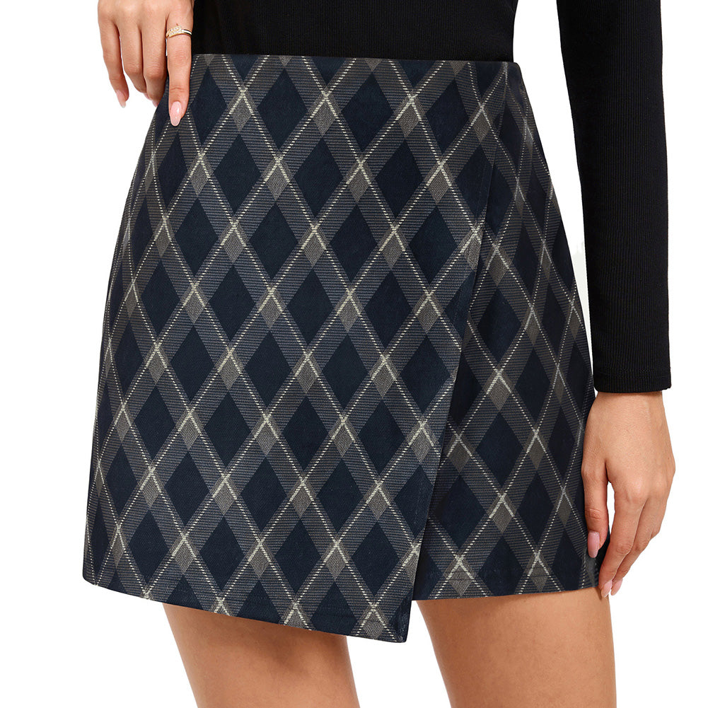 belle poque 1980s Vintage Women's Plaid Skirt Fall Mini Skirt for Outgoing Black