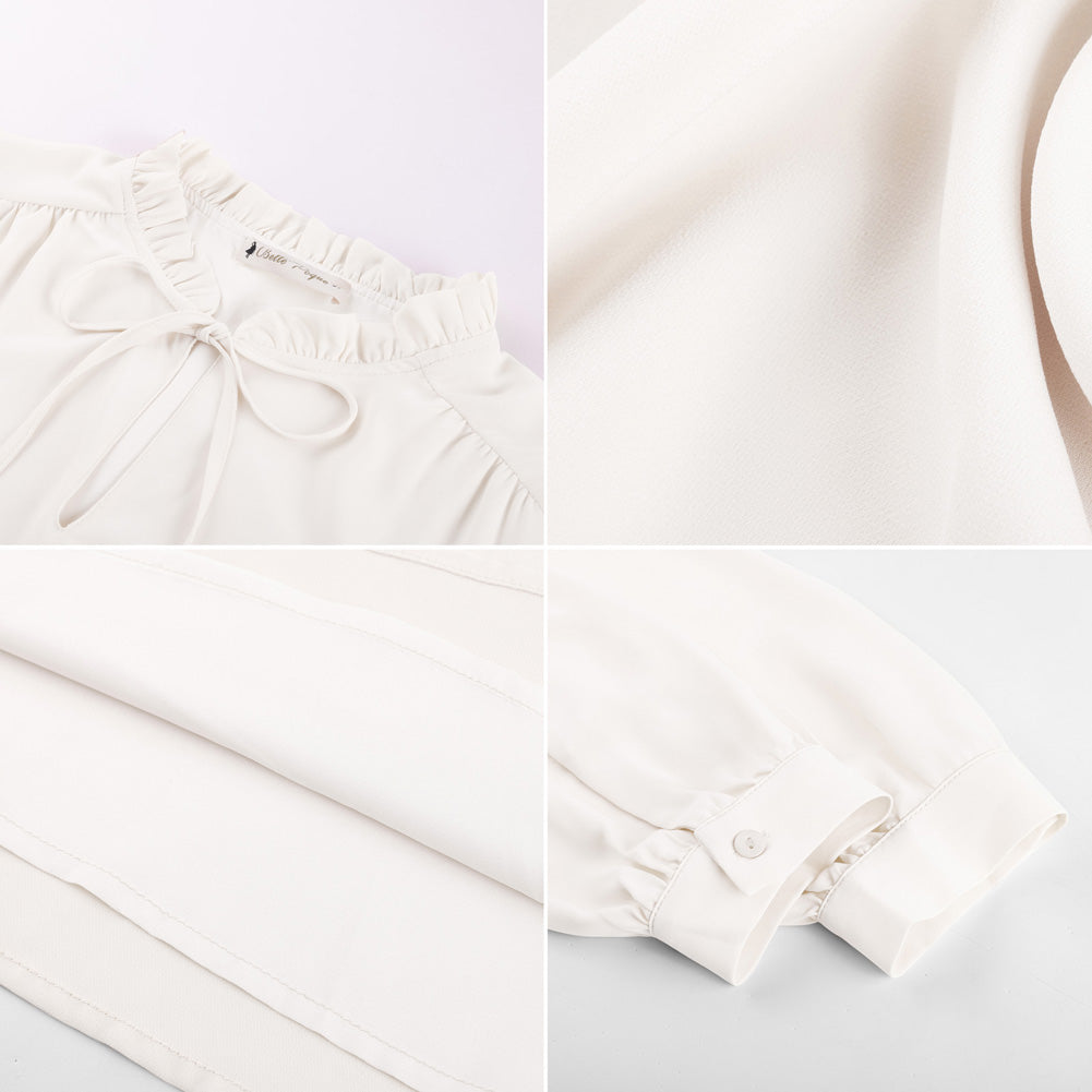 belle poque Women's Dressy Casual Tie Front Ruffle Chiffon Blouses Business Office Outfits