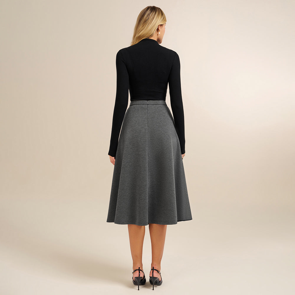 belle poque 1980s Vintage A-Line Midi Skirt Work Business Skirts with Pockets