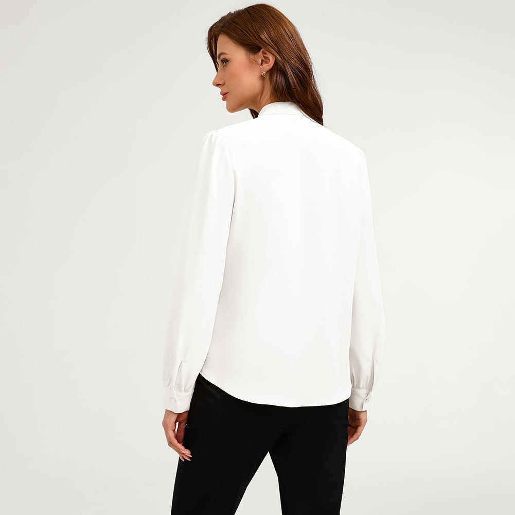 belle poque Women Vintage Long Sleeve Bow-Knot Decorated Button-up Tops