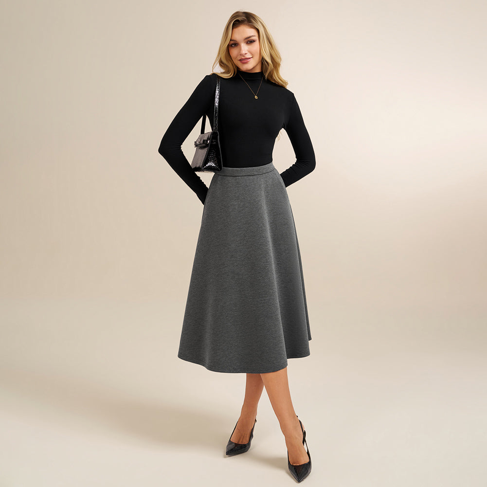 belle poque 1980s Vintage A-Line Midi Skirt Work Business Skirts with Pockets