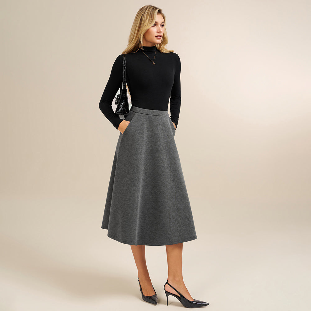 belle poque 1980s Vintage A-Line Midi Skirt Work Business Skirts with Pockets