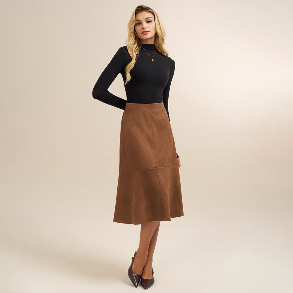 belle poque 1980s Vintage Women's Suede Skirts High Waist A Line Business Work Midi Skirt