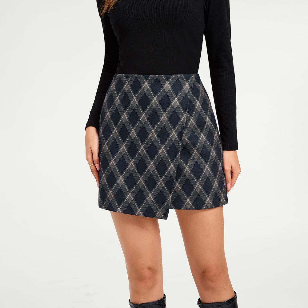 belle poque 1980s Vintage Women's Plaid Skirt Fall Mini Skirt for Outgoing