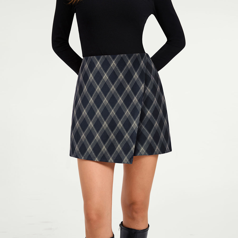 belle poque 1980s Vintage Women's Plaid Skirt Fall Mini Skirt for Outgoing