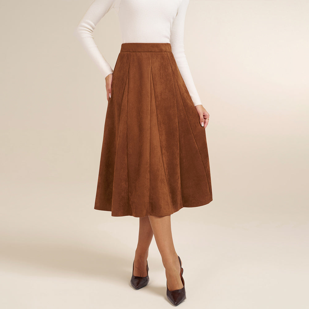 belle poque Women Vintage Skirt Elastic Waist Mid-Calf Length A-Line Skirt