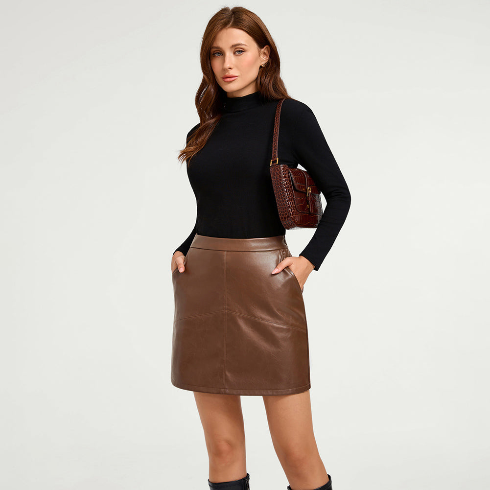 belle poque Women's Leather Mini Skirt with Pockets for Going Out Business Holidays