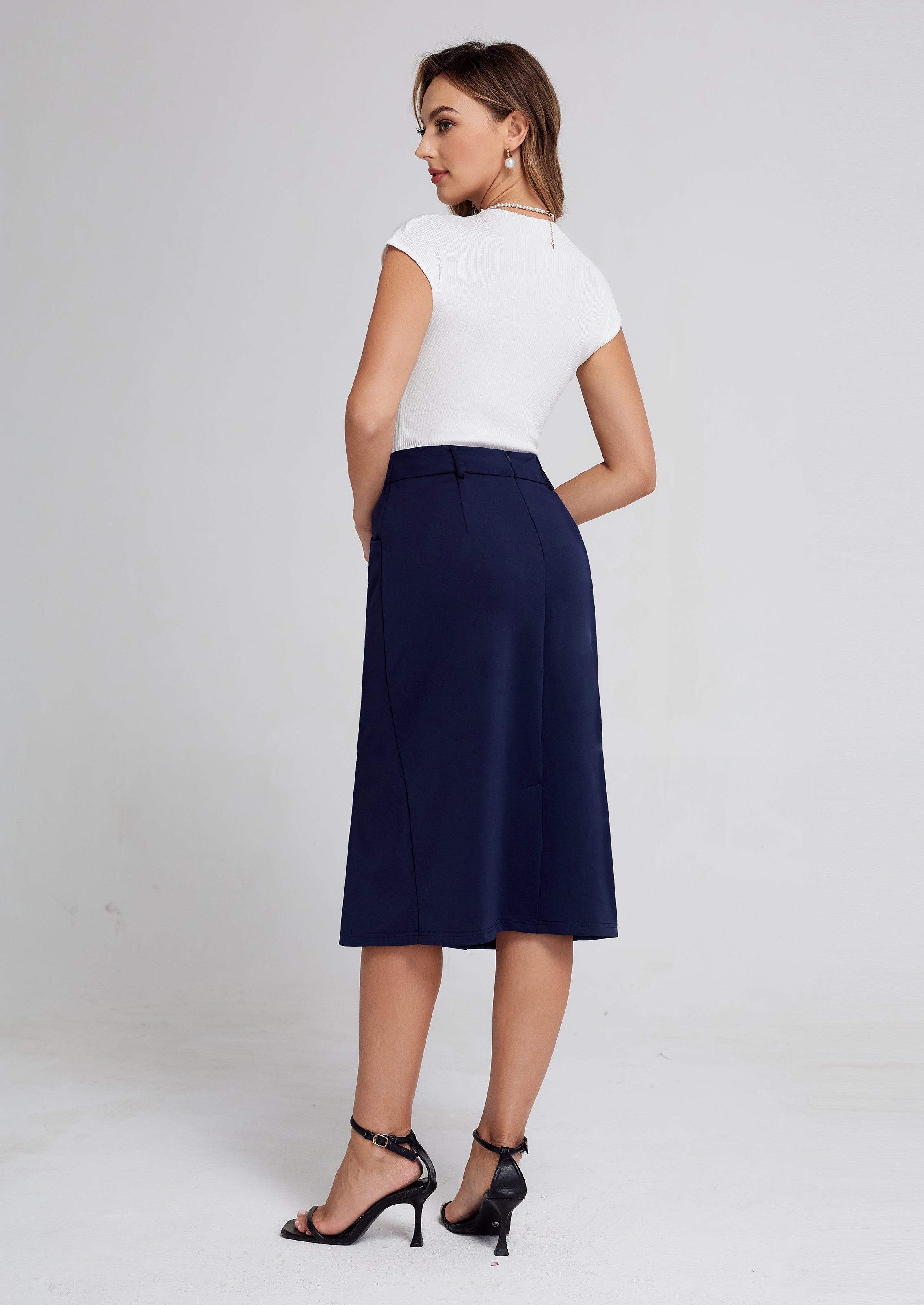 belle poque BP Women Vintage Bodycon Skirt Elastic Waist Below Knee Hips-Wrapped Skirt