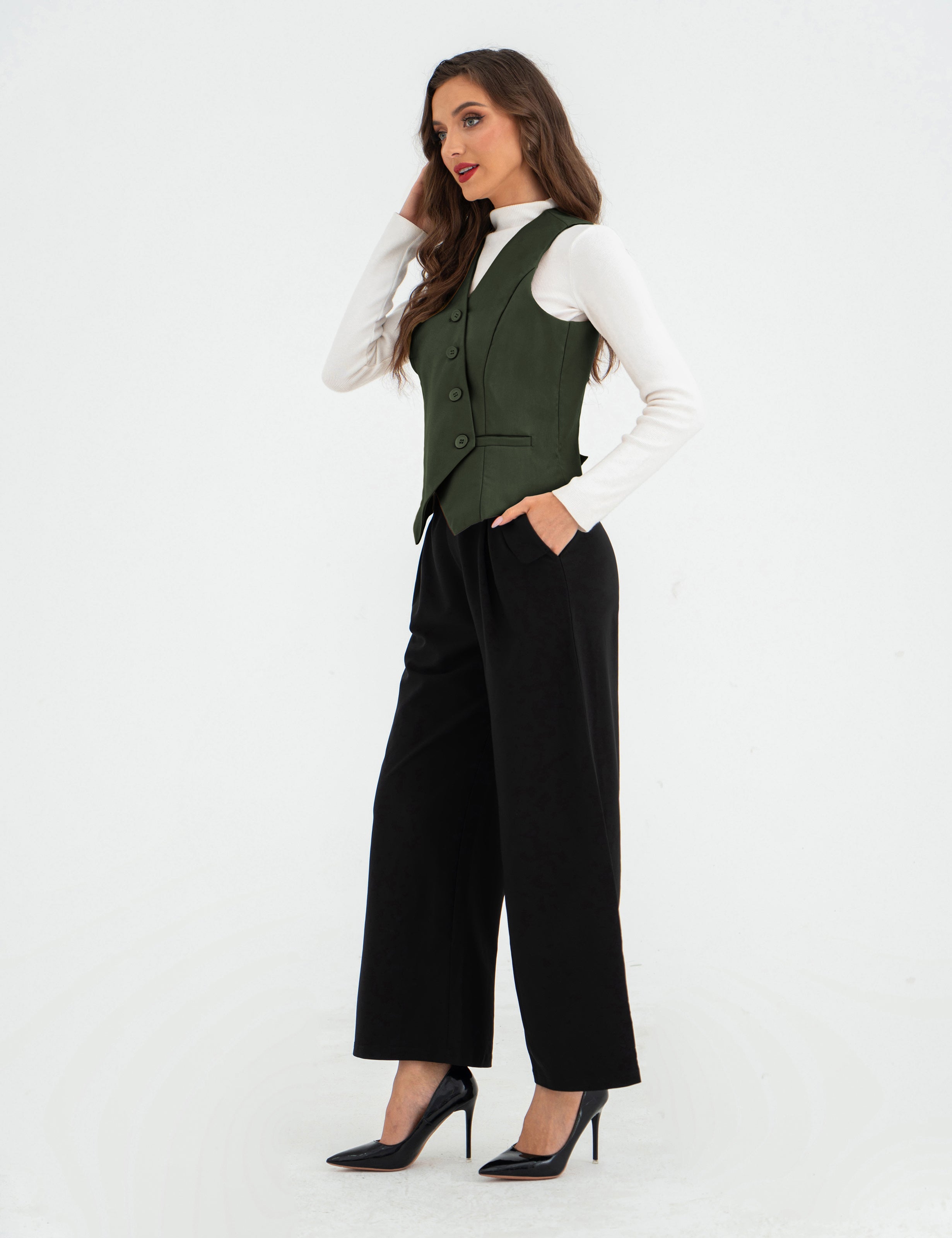 belle poque Vintage Oblique Placket Vest Coat V-Neck Handkerchief Hem Waistcoat