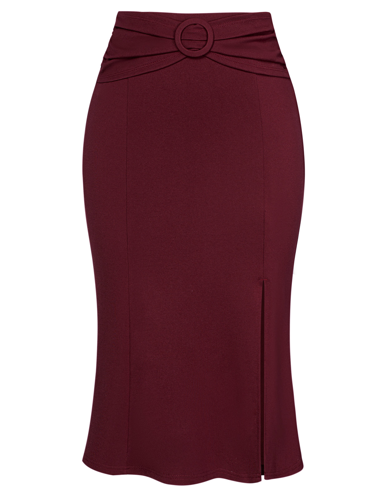 belle poque BP Women Vintage Front Slit Skirt Elastic Waist Mermaid Hem Bodycon Skirt Red