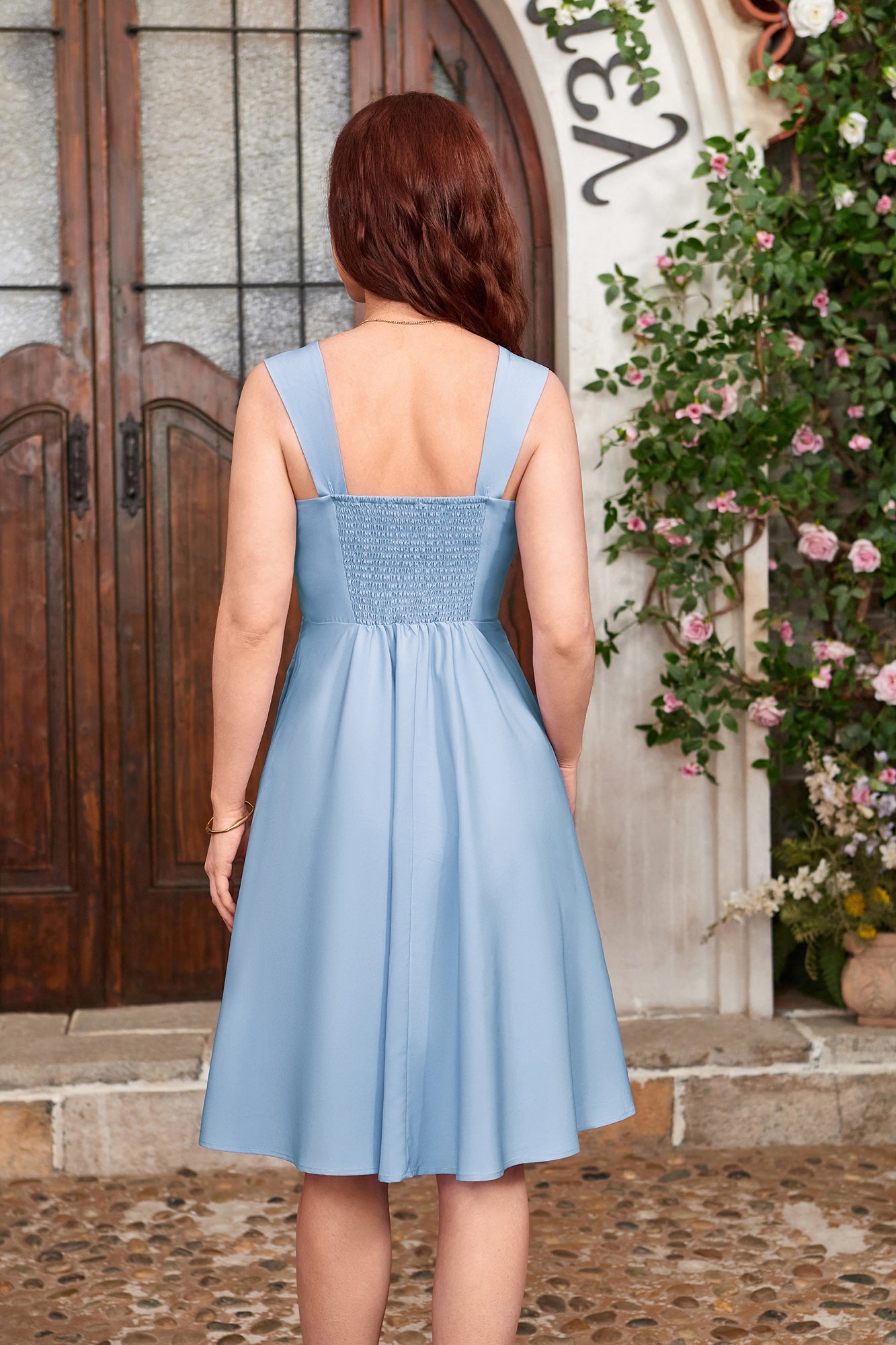 belle poque Sundress for Women A Line Midi Dress Summer Cocktail Tea Party Dress with Pockets