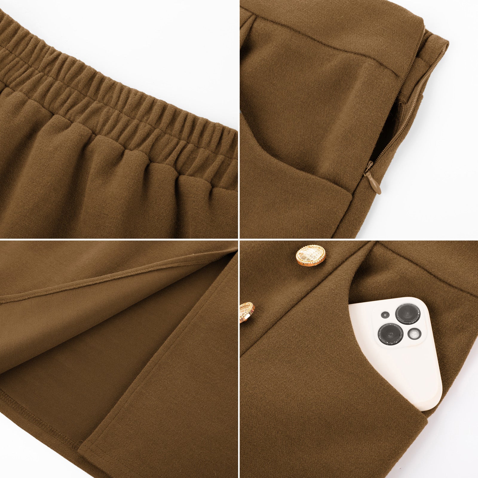 belle poque Vintage Front Slit Skirt Elastic Waist Button Decorated A-Line Skirt